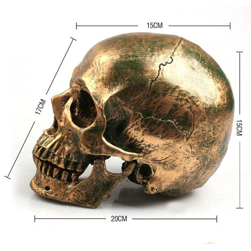 Calavera de resina decorativa dorada